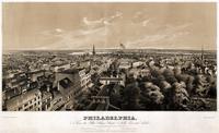 Philadelphia, from the State House steeple, north, east and south. [graphic] / Sketched from nature by Joseph Thoma ; Drawn on stone by Leo Elliot ; N. Friend's Lithc. Offce. 141 Walnut Street ; Printed at T. Sinc.