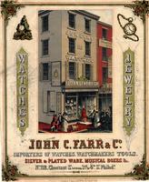 John C. Farr & Co. importers of watches, watchmakers tools. Silver & plated ware, musical boxes, etc. No. 112, Chestnut St. between 3rd & 4th St. Philada. [graphic].