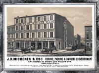 J. H. Michener & Cos. curing, packing & smoking establishment S.W. corner of Front and Willow Sts. Philadelphia. [graphic] / On stone by W. H. Rease, 17 So. 5th. St.