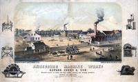 Bridesburg Machine Works. Alfred Jenks & Son, manufacturers of cotton and wool carding spinning and weaving machinery, shafting and millgearing, Bridesburg post office Philadelphia. [graphic] / From nature & on stone by E. Beaulieu, 99 Walnut St.