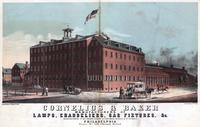 Cornelius & Baker, manufacturers of lamps, chandeliers, gas fixtures, etc. Manufactories: No. 181 Cherry St & Columbia Avenue & 5th St, Philadelphia. Store, 176 Chestnut Street. [graphic] / Lith. by W. H. Rease, 97 Chestnut St.