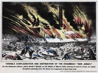 Terrible conflagration and destruction of the steamboat "New Jersey," on the Delaware River, above Smith's Island, on the night of March 15th, between 8 and 9 o'clock, in which dreadful calamity over 50 lives are supposed to have been lost. [graphic].