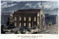 The new Moravian church of 1856, S.W. Corner of Wood & Franklin Sts. [graphic] / Herline & Hensel Lith.