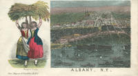 Albany with two women holding grain envelope