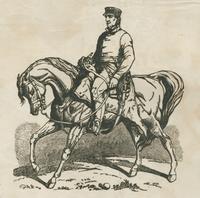 Mounted cavalry soldier woodcut