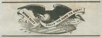 Eagle on shield with banner woodcut