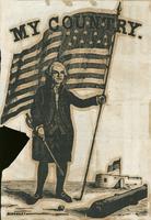George Washington with flag woodcut