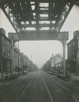 Progress of steel construction on bent 61, looking north, May 22, 1916.