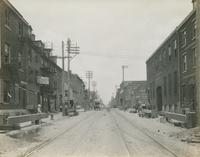 Progress of steel construction in Front St., at bent #74, looking north, June 5, 1916.