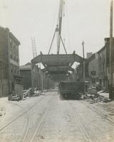 Progress of steel construction in Front St. at bent #72, looking south, June 5, 1916.
