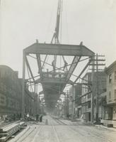Progress of steel construction, Front St., bent 85, looking south, June 12, 1916.