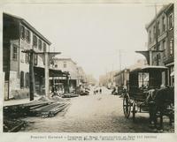 Progress of steel construction at bent 113, looking north on Front St., showing crosswires, July 17, 1916.