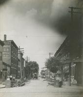 Progress of steel construction, looking north on Front St. from bent 137, showing cross-wires, etc., August 7, 1916.