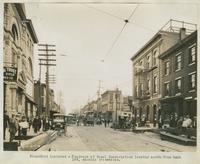 Progress of steel construction, looking north from bent 189, showing crosswires, Sept. 11, 1916. [including Ninth National Bank, Front St. bel. Norris Street.]