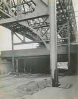 Temporary supports on sidewalk for arch over P. & R. Ry. Kensington Ave., September 14, 1916.