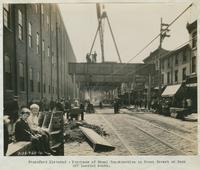 Progress of steel construction in Front Street at bent 227, looking south, September 25, 1916.