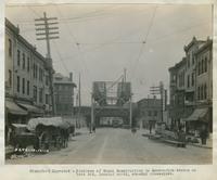 Progress of steel construction in Kensington Avenue at bent 265, looking north, showing crosswires, October 16, 1916.