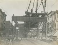 Progress of steel construction in Kensington Ave. at bent 268 looking south, October 23, 1916.