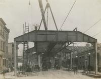 Progress of steel construction in Kensington Ave. at bent #378 looking south, April 23, 1917.