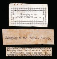 Bookplates of the Amicable Library, the Association Library, and the Union Library Company.