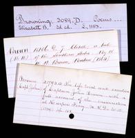 Handwritten cards from the original card catalogue.