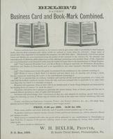 Bixler's patent business card and book-mark combined.