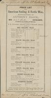 Price list of American sealing & bottle wax, manufactured by Anthony Block, no. 443 Garden Street, Philadelphia.