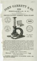 John Garrett & Co., 229 Broadway, N. Y. up stairs, sole proprietors and manufacturers of Smith's patent ribbon hand stamp.