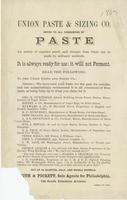 Union Paste & Sizing Co. offer to all consumers of paste an article of superior merit, and cheaper than paste can be made by ordinary methods.