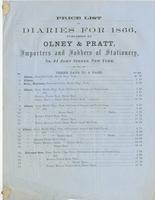 Price list of diaries for 1866, published by Olney & Pratt, importers and jobbers of stationery, no. 41 John Street, New-York.