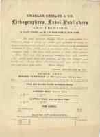 Charles Shields & Co. lithographers, label publishers and printers, 23 Platt Street, and 20 & 22 Gold Street, New York.