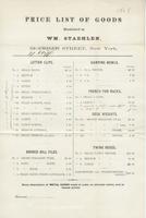 Price list of goods manufactured by Wm. Staehlen, 54 Cedar Street, New York.