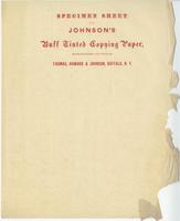 Specimen sheet of Johnson's buff tinted copying paper, manufactured and sold by Thomas, Howard & Johnson, Buffalo, N. Y.