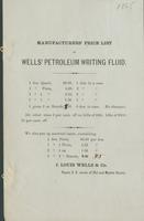 Manufacturers' price list of Wells' petroleum writing fluid.
