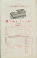 Wholesale price list of patent diaries for 1869.