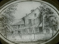 Knorr house, N.W. Main St. & Walnut Lane, from pencil sketch on a visiting card, made in 1862.
