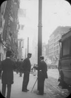 American, Hawaian, Cuban flags displayed on Market St. at the outbreak of Spanish War.