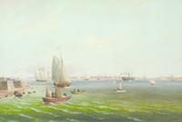 New York Harbor - View of New York from Upper Bay near Bedloes Island