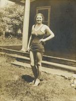 Young woman standing in bathing suit, Philadelphia.