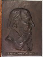 Bronze plaque of Christopher Sower, Sr.