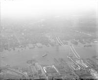 Benjamin Franklin Bridge construction, Old City Historic District, Philadelphia.