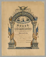 Order of the United American Mechanics. Founded July 8th, 1845. Honesty, industry & sobriety. [membership certificate]
