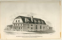 The original Moravian Church of 1746 to 1820 with the parsonage, S.E. corner of Moravian Alley (now Race St.) & Race St.