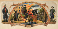 Cut outs of firefighting scenes from The Fire Insurance Company of the County of Philadelphia advertisement