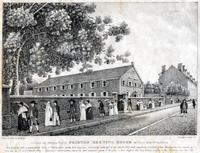 A fourth day morning view of Friends Meeting House on Cherry Street, Philadelphia.