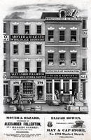 Moyer & Hazard, successors of Alexander Fullerton, 174 Market Street, fifth door above Fifth Street, Philadelphia [and] Elijah Bowen, wholesale & retail hat & cap store, No. 176 Market Street, Philadelphia.