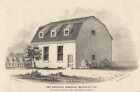 The original Moravian Church of 1742. S.E. corner of Moravian Alley (now Bread St.) & Race St.