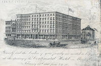 [Invitation to the opening of the Continental Hotel including an exterior view of the building]