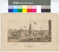 Independence Hall in 1876, Philadelphia. = Unabhängigkeits Halle = Edificio de la Independencia en 1776 = Hotel de L'Independance.