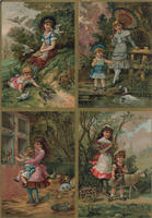 [Uncut sheet of four chromolithographs of children and animal scenes]
